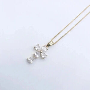 Gold Cross Necklace for woman | Dainty Cross Necklace | CZ Pendant Cross Pendant